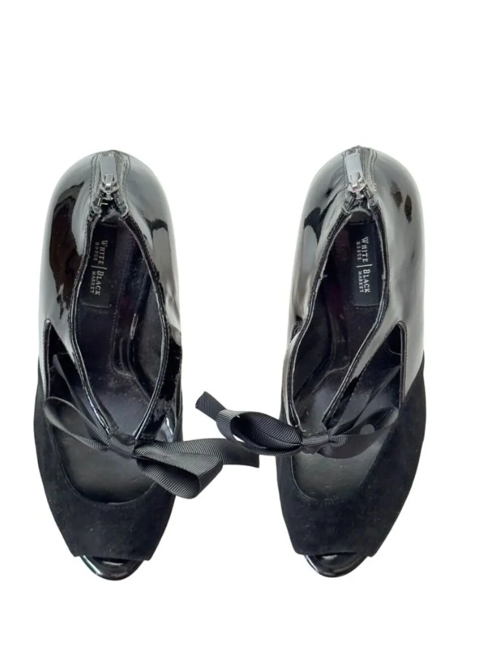 WHITE HOUSE BLACK MARKET Raegan Womens Shoes Black Patent Leather Suede Heels Si
